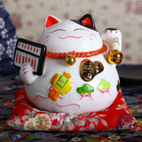 Chat porte-bonheur japonais en céramique - artisanat Feng Shui